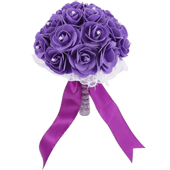 FUTUREORYY Wedding Flower Bouquets 1Pack Romantic Bridal Bouquet Purple Lace Rhinestones Decorations