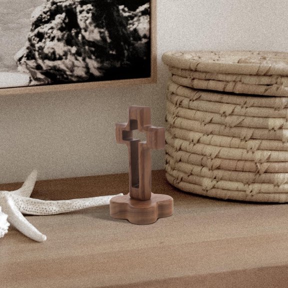 FUTUREORYY Rustic Wooden Cross with Sturdy Base Brown Handmade Christian Table Decoration