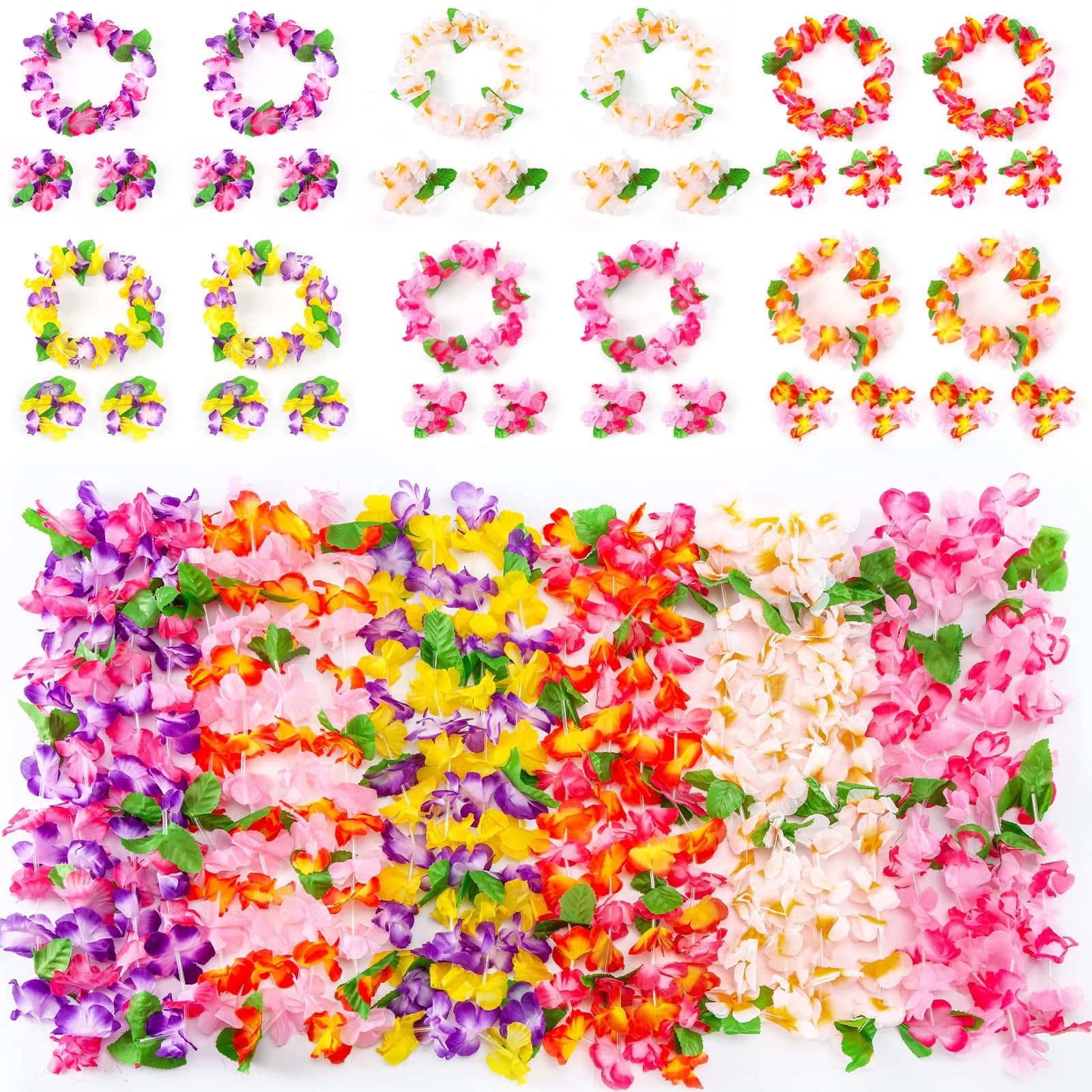 48 Pcs Hawaiian Flower Garlands With Bracelets Headbands Set,Hawaiian - View #9