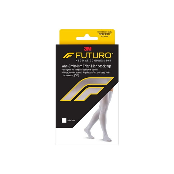 FUTURO Anti-Embolism Thigh Highs, Unisex, Large, Moderate Compression, White