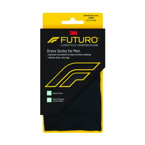 FUTURO Dress Socks, Large, Firm Compression, Black, Male