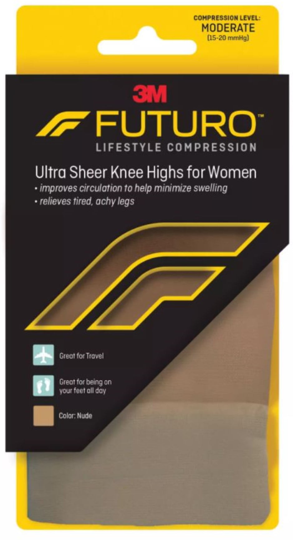FUTURO Revitalizing Ultra Sheer Knee Highs for Women Large Nude Moderate Compression 1 Pair (Pack of 2)