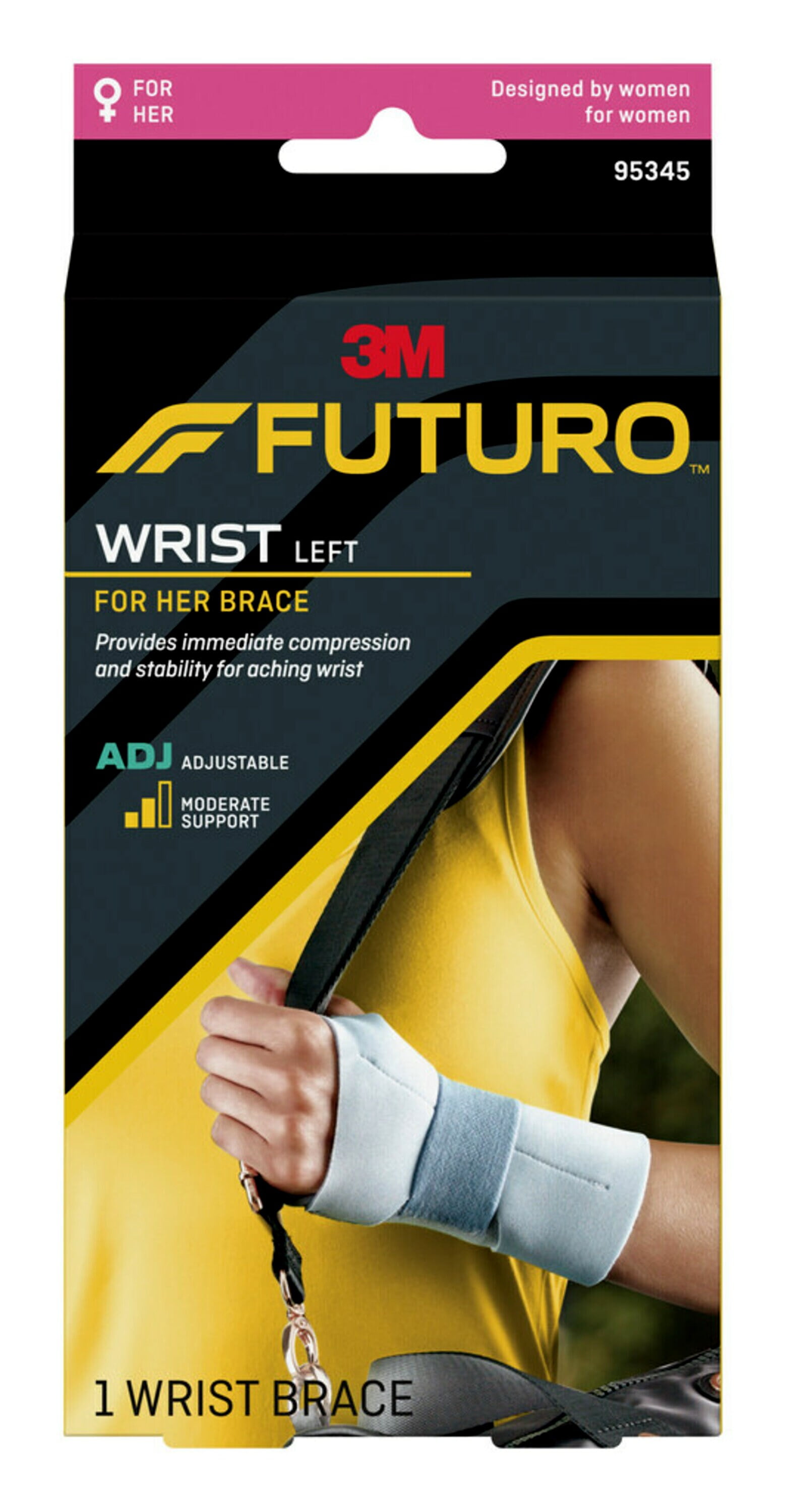 FUTURO Slim Silhouette Wrist Support For Her, Left Hand, Adjustable