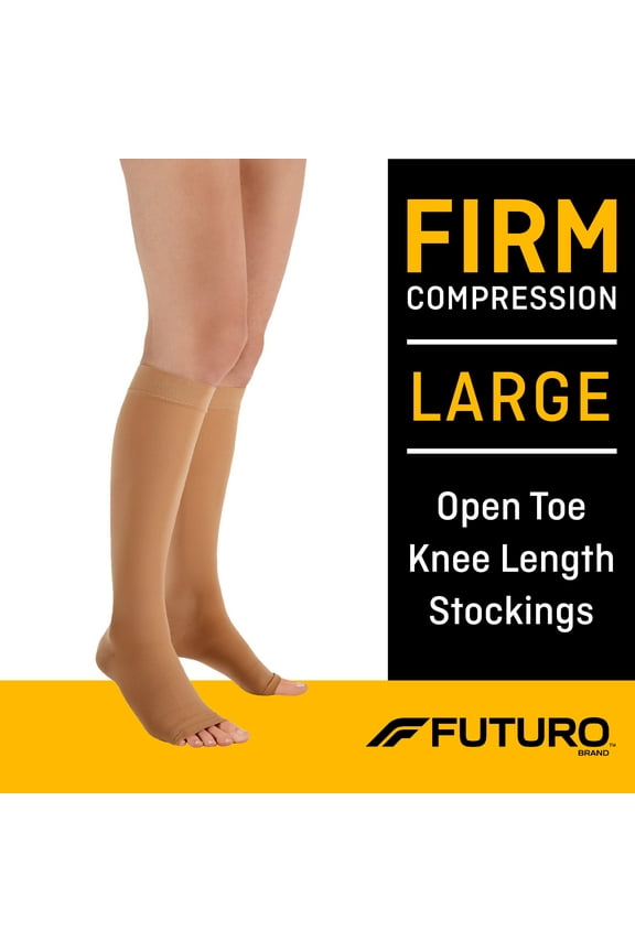 Therapeutic Open Toe Knee Highs, Unisex, Firm Compression, Great for Travel, Large, Beige