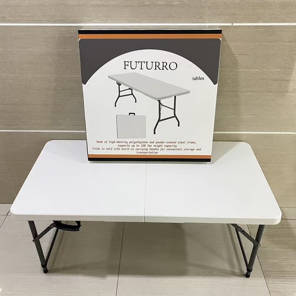 FUTURRO Tables,Folding Table 4 Foot Portable Heavy Duty Plastic Fold-in-Half Utility Table Small Indoor Outdoor Adjustable Height Folding with Carrying Handle, Camping and Party,White