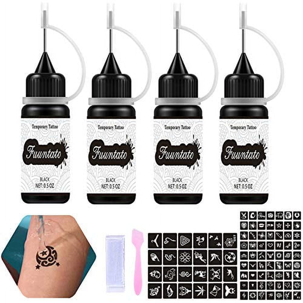 Henna Tattoo Kit,Temporary Ink Kit, DIY Temp for Women Adults, 63 Pcs Free  Adhesive Stencils, For DIY Fake Freckle