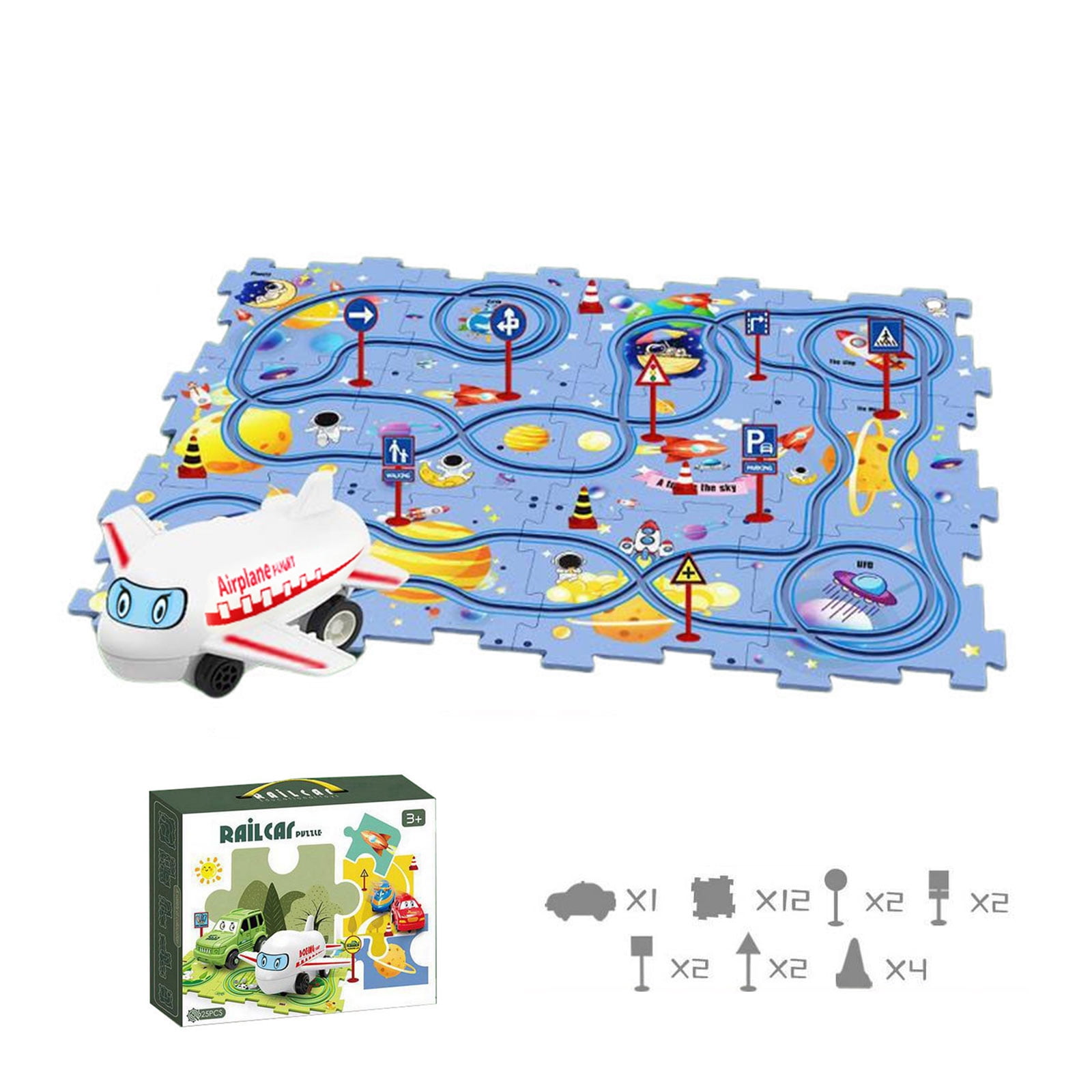 FUUY Puzzle Racer Car Track Puzzle Track Car Play Set DIY Puzzle Tracks with Vehicles