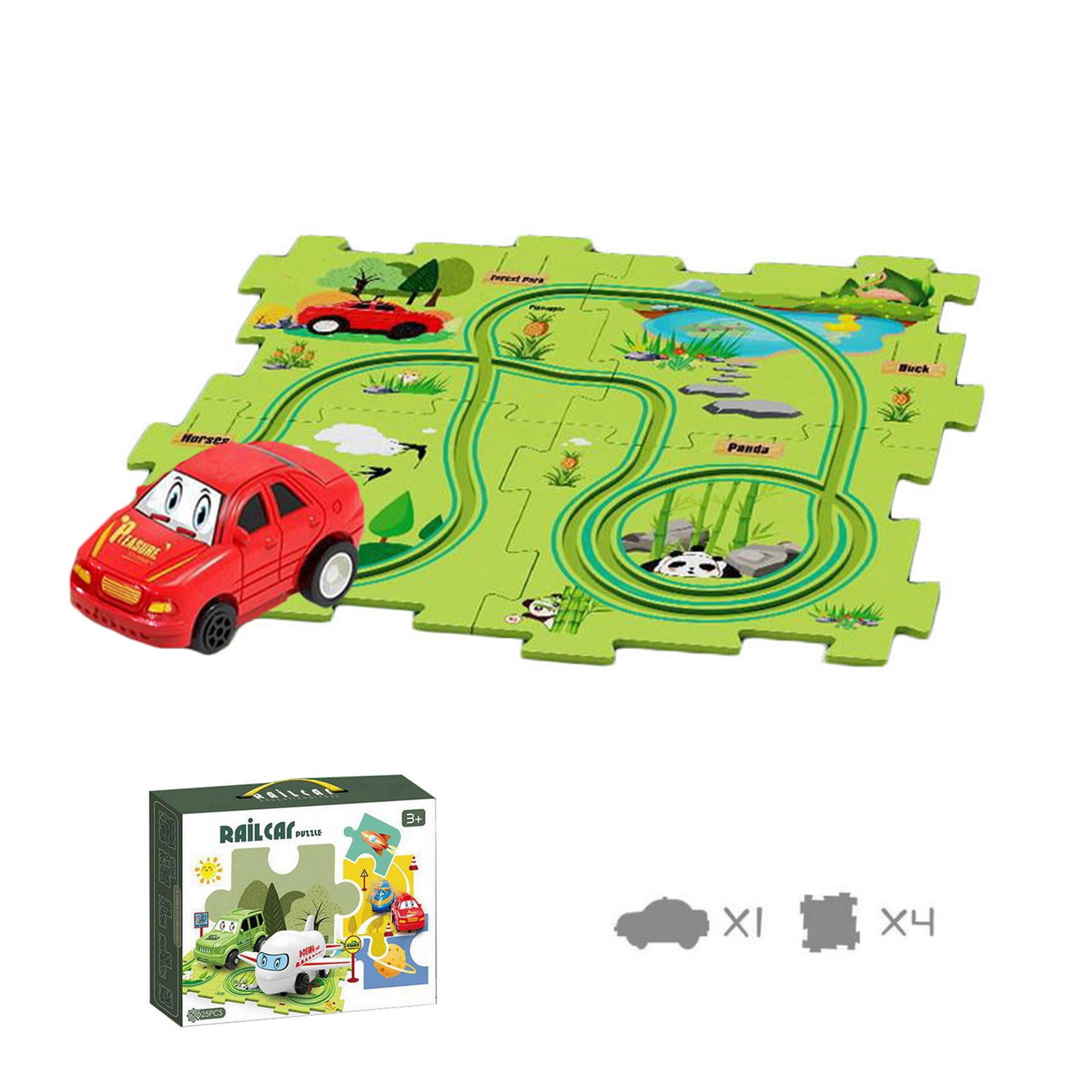 FUUY Puzzle Racer Car Track Puzzle Track Car Play Set DIY Puzzle Tracks with Vehicles