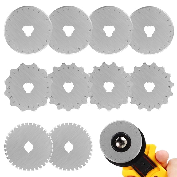 FUYGRCJ 10Pcs Crochet Edge Rotary Cutter Blade Set 45mm Perforating Rotary Blade 12/15 Teeth Crochet Skip Blade Rotary Cutter Replacement Skip Stitch Rotary Blade Dotted Line Rotary Blade