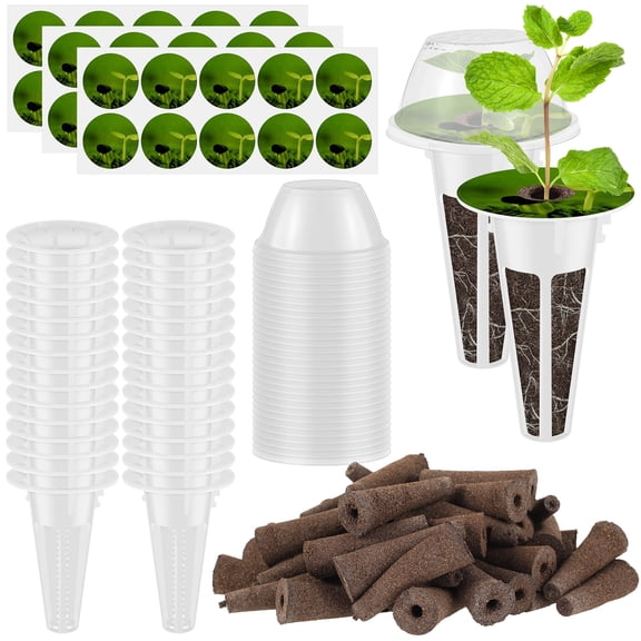 FUYGRCJ 120PCS Hydroponic Pods Kit, Reusable Plant Pod Kit, System Seed Pod Kit Compatible with Most Hydroponic Growing System, Includes 30 Grow Baskets 30 Grow Dome 30 Grow Sponge 30 Labels
