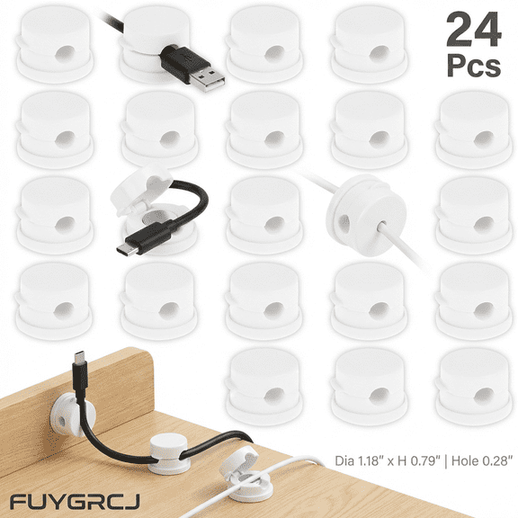 FUYGRCJ 24PCS Magnetic Cable Clips, Cable Holder Clips, Adhesive Wire Holder Keeper Organizer, Under Desk Cable Management Cord Holder, for Home Office Desk Phone Car Wall Desktop Nightstand