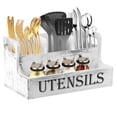 thumbnail image 1 of FUYGRCJ Extra Large Kitchen Utensils Holder with 4 Compartments, 2 Layers Wooden Utensil Holder Organizer for Countertop, Farmhouse Utensil Storage Caddy, Rustic Cooking Utensils Organizer, 1 of 10