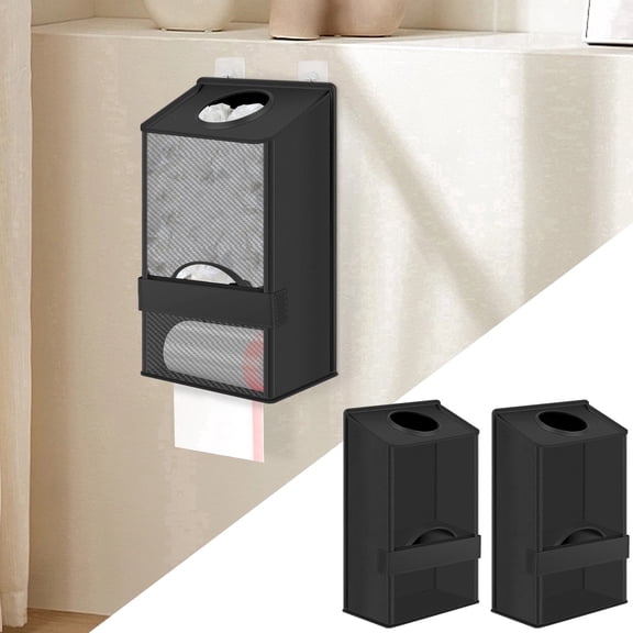 FUYGRCJ 2PC 2 in 1 Plastic Bag Holders, Grocery Bags Holder with Trash Roll Dispenser, Large Capacity Wall Mounted Oxford Cloth Plastic Bag Organizer