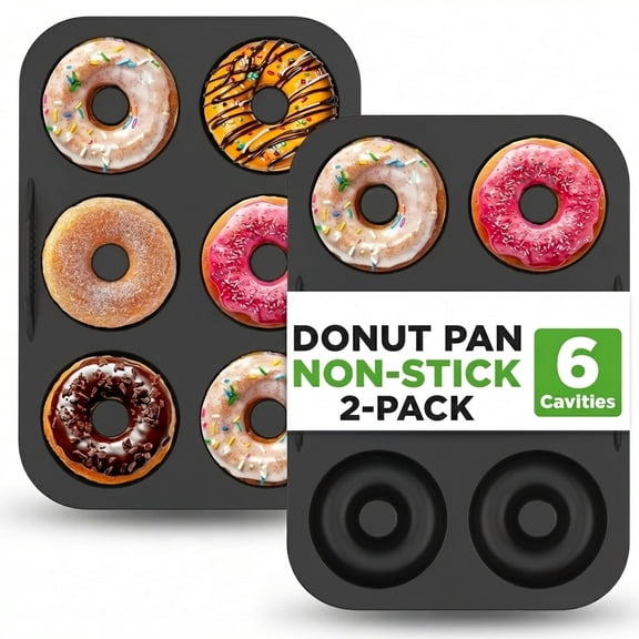 FUYGRCJ 2PCS Silicone Donuts Pan for Baking, Upgraded Deepened Doughnut Baking Tray with 6 Cavity Molds, Silicon Bagel Molds Tray for Oven, Donut Molds for Baking Desserts, Cakes