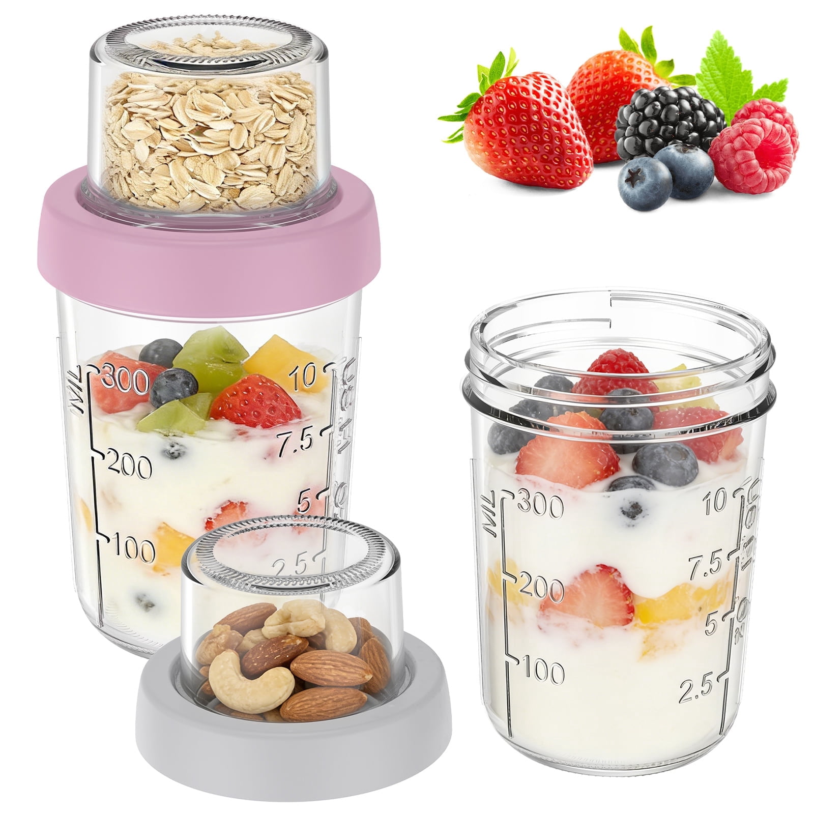 Parfait Storage Containers FUYGRCJ 2 Pack Glass Yogurt Parfait Cups with Lids, 16oz+4oz Reusable ...