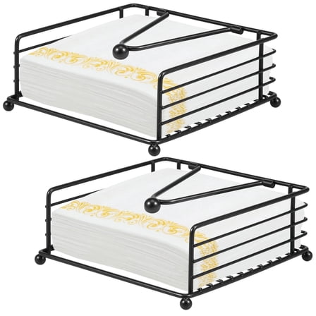 FUYGRCJ 2 Pack Napkin Holder for Table, Flat Metal Napkin Dispenser with Weighted Arm, Square Cocktail Paper Holder of Elegant Rustic Iron for Kitchen, Dining Room, Restaurant, Farmhouse, Party