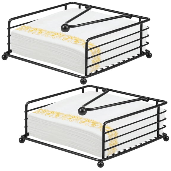 FUYGRCJ 2 Pack Napkin Holder for Table, Flat Metal Napkin Dispenser with Weighted Arm, Square Cocktail Paper Holder of Elegant Rustic Iron for Kitchen, Dining Room, Restaurant, Farmhouse, Party
