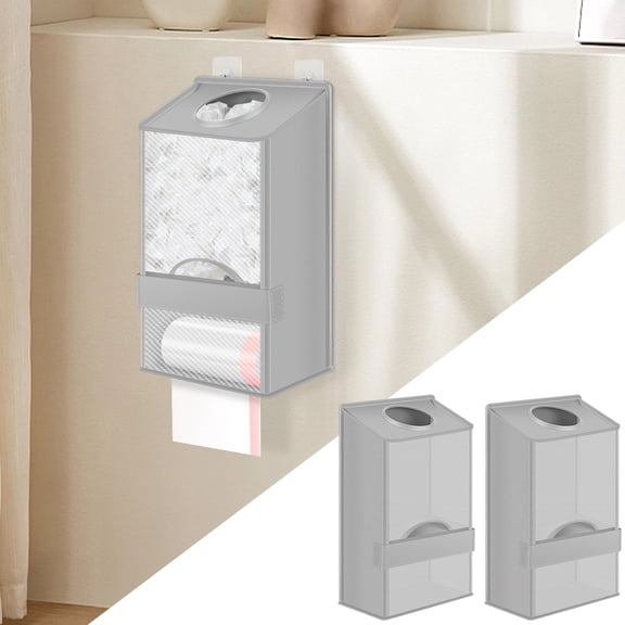 FUYGRCJ 2 Pack Plastic Bag Holders for Grocery Bags, 2 in 1 Grocery Bag Holder with Trash Roll Dispenser, Large Wall Mounted Oxford Cloth Plastic Bags Organizer for Kitchen Closet Cabinet Sink