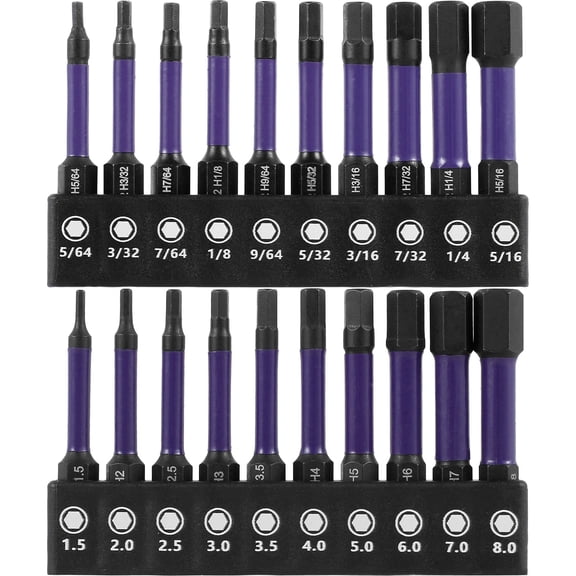 FUYGRCJ 20 Pack Impact Hex Head Bits Set, SAE and Metric S2 Alloy Steel Hex Screwdriver Bits Kit, Magnetic 1/4inch Quick Release Hex Shank Screw Driver Drill Bit, 1.5 to 8mm, 5/64 to 5/16"