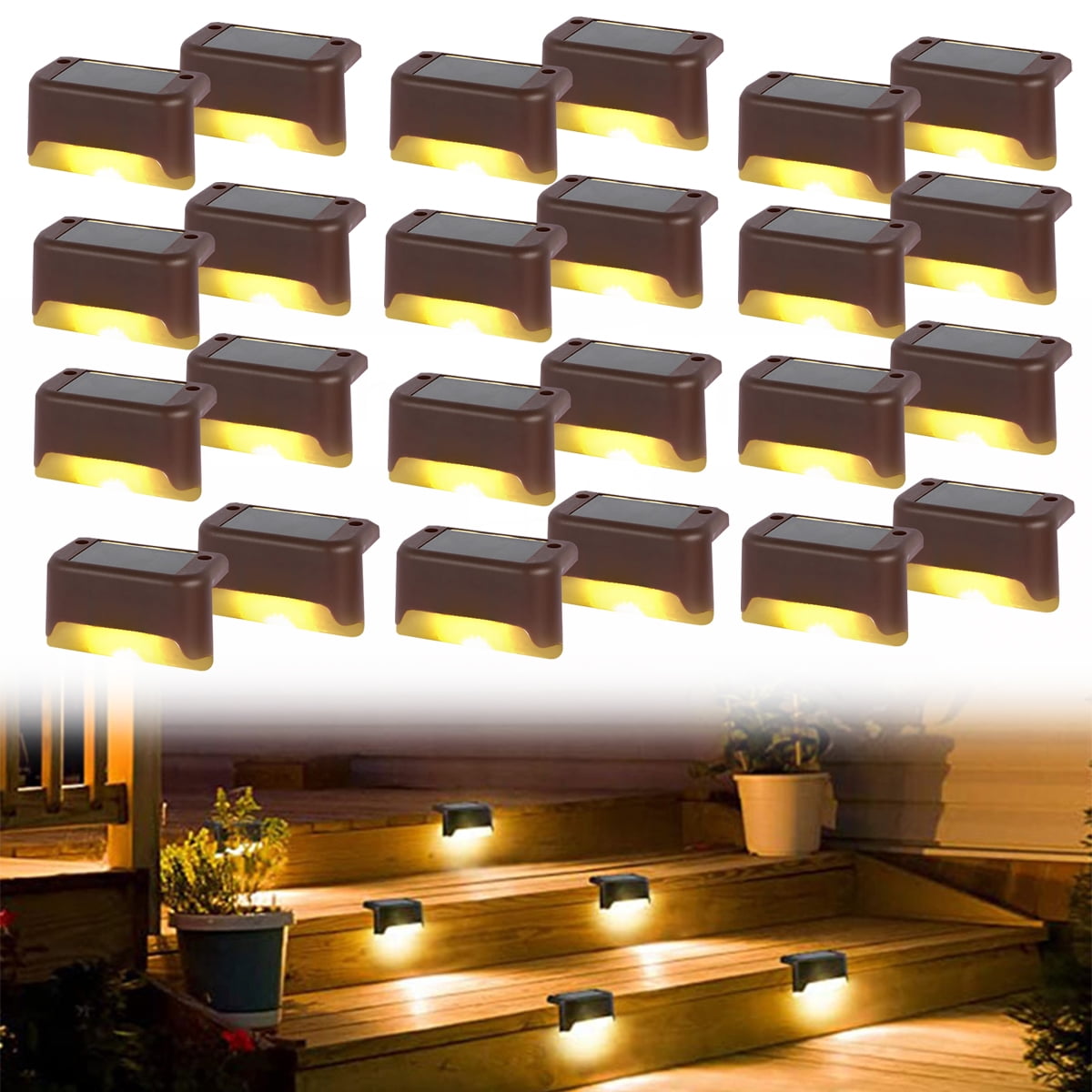 POPETPOP Solar Step Lights - IP68 Waterproof Outdoor Deck Lights, Auto On/Off, White LED For Stairs & Garden