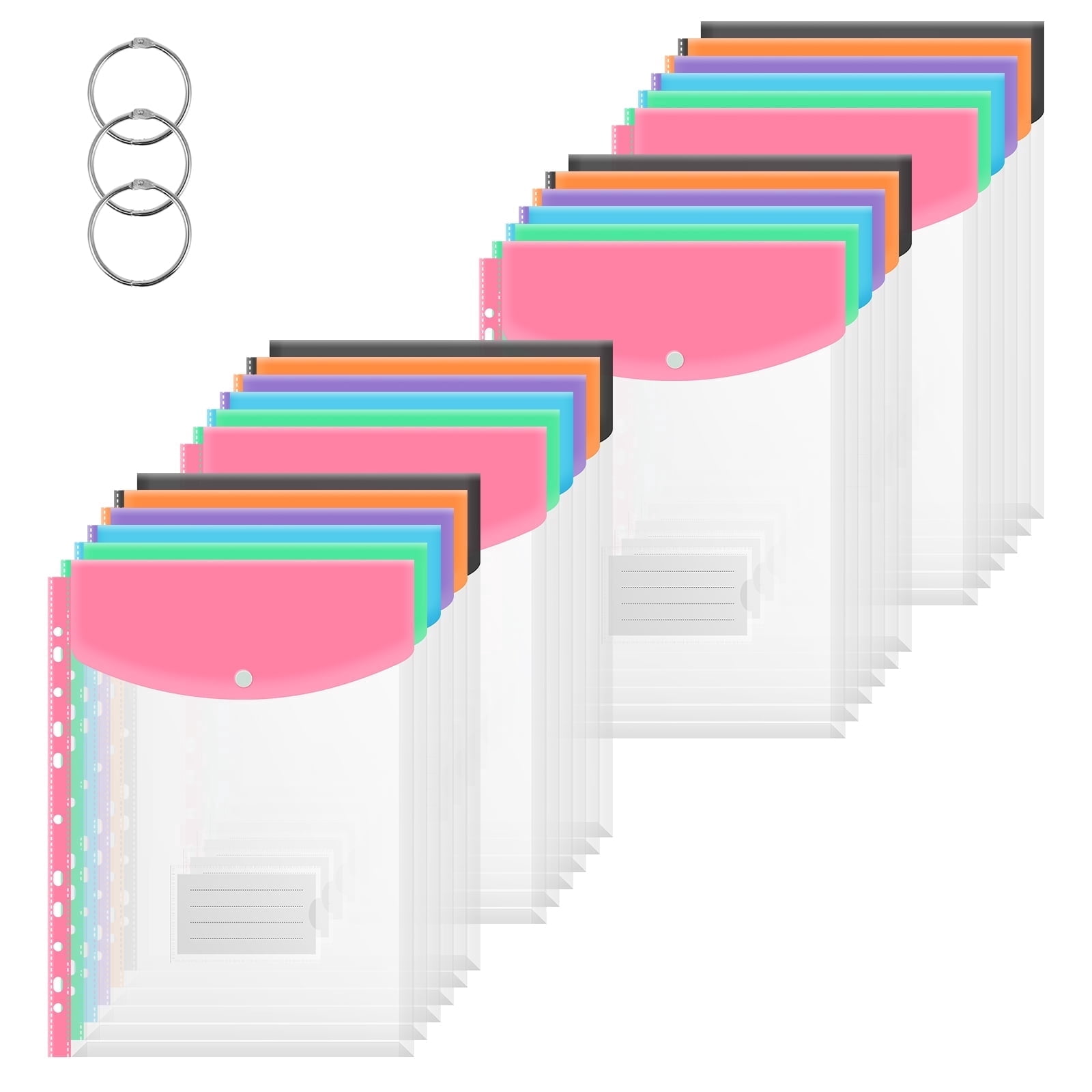FUYGRCJ 24 Pack Plastic Binder Pockets, 11 Holes Expandable Binder ...
