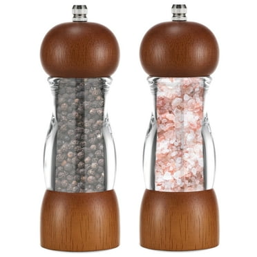 FUYGRCJ 2PCS 6.5 inch Salt and Pepper Grinder Set, Manual Salt and Pepper Mills with Acrylic Window, Oak Wooden Shakers with Adjustable Ceramic Core, Salt Grinder and Pepper Mill with Adjustable Core