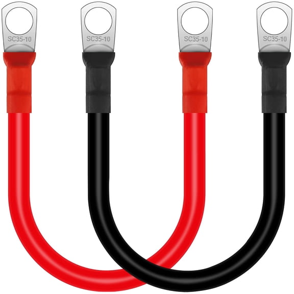 2PCS Battery Inverter Cable, 30cm 12V 2AWG Copper Auto Battery Cable, Waterproof Flexible Car Battery Wire for Truck Motorcycle Solar RV Marine