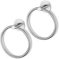 FUYGRCJ 2Pcs Round Towel Ring Stainless Steel Towel Hanger Ring Self Adhesive Hand Towel Holder Wall Mounted Silver Towel Rack Ring Towel Holder Hanger for Bathroom Kitchen Towel