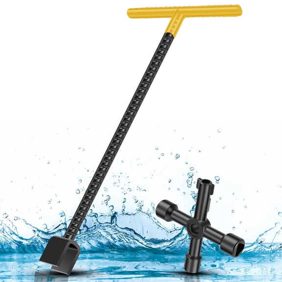 FUYGRCJ 17 inch Water Meter Key with 4-Way Utility Keys Spigot Selector, Water Meter Shut Off Tool Wrench, Steel T-Handle Plumbing Tool for Faucet Curb Main and Water Meters Shut Off Valve