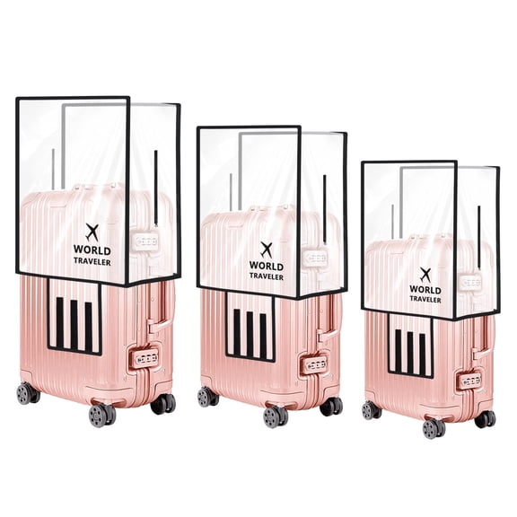 FUYGRCJ 3 Pieces Luggage Cover Protectors, Thicken PVC Suitcase Cover Set, Full Clear Suitcase Cover for 20 24 28 inch Wheeled Luggage, Waterproof Suitcase Protective Covers for Travelling