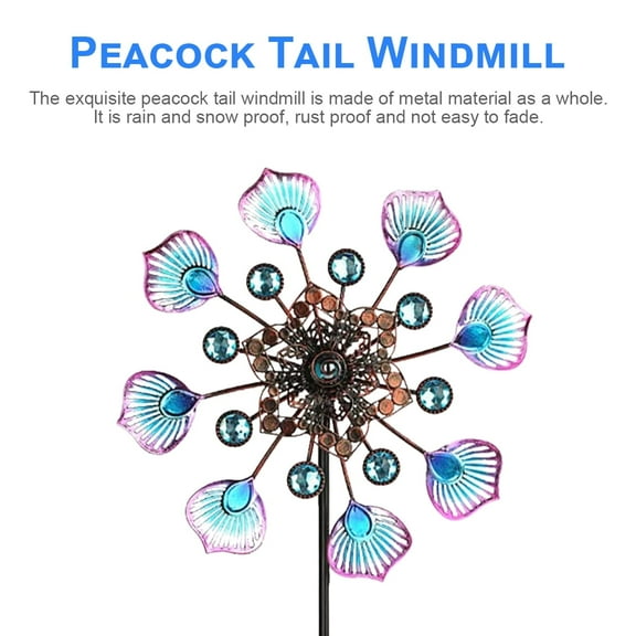 FUYGRCJ 35 inch Kinetic Peacock Wind Spinners 360 Degree Swivel Peacock Tail Metal Windmills Outdoor Wind Sculpture Spinners with Garden Stake for Yard Garden Decorations
