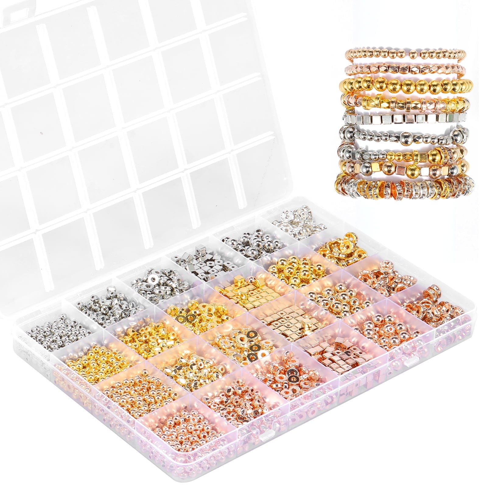 FUYGRCJ 3820PCS Gold Spacer Beads Set, Assorted Round Star Gold Beads with 6 Styles 4 Colors for Bracelet Jewelry Making(Gold, Sliver, Rose Gold, KC Gold)