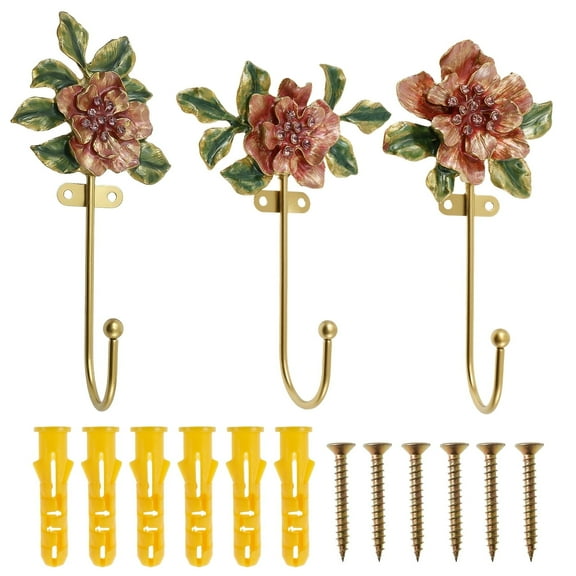 FUYGRCJ 3PCS Vintage Flower Shaped Decorative Wall Hooks, Zinc Alloy Heavy Duty Wall Hooks with Screws for Hanging Clothes Coats Towels Keys Hats