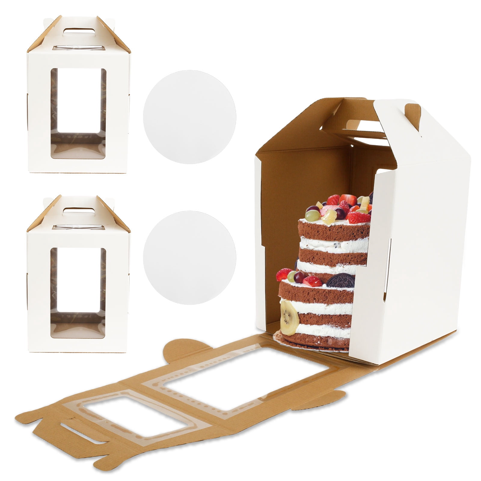 FUYGRCJ 3Pcs Tall Cake Boxes with 4 Windows Portable 10 Inch Tiered ...
