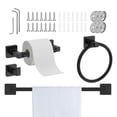 thumbnail image 1 of FUYGRCJ 4 Pieces Matte Black Bathroom Hardware Set, Stainless Steel Towel Bar Rack Set, Wall Mounted Bathroom Accessories, Includes Hand Towel Bar, Towel Ring, Robe Towel Hooks,Toilet Paper Holder, 1 of 11