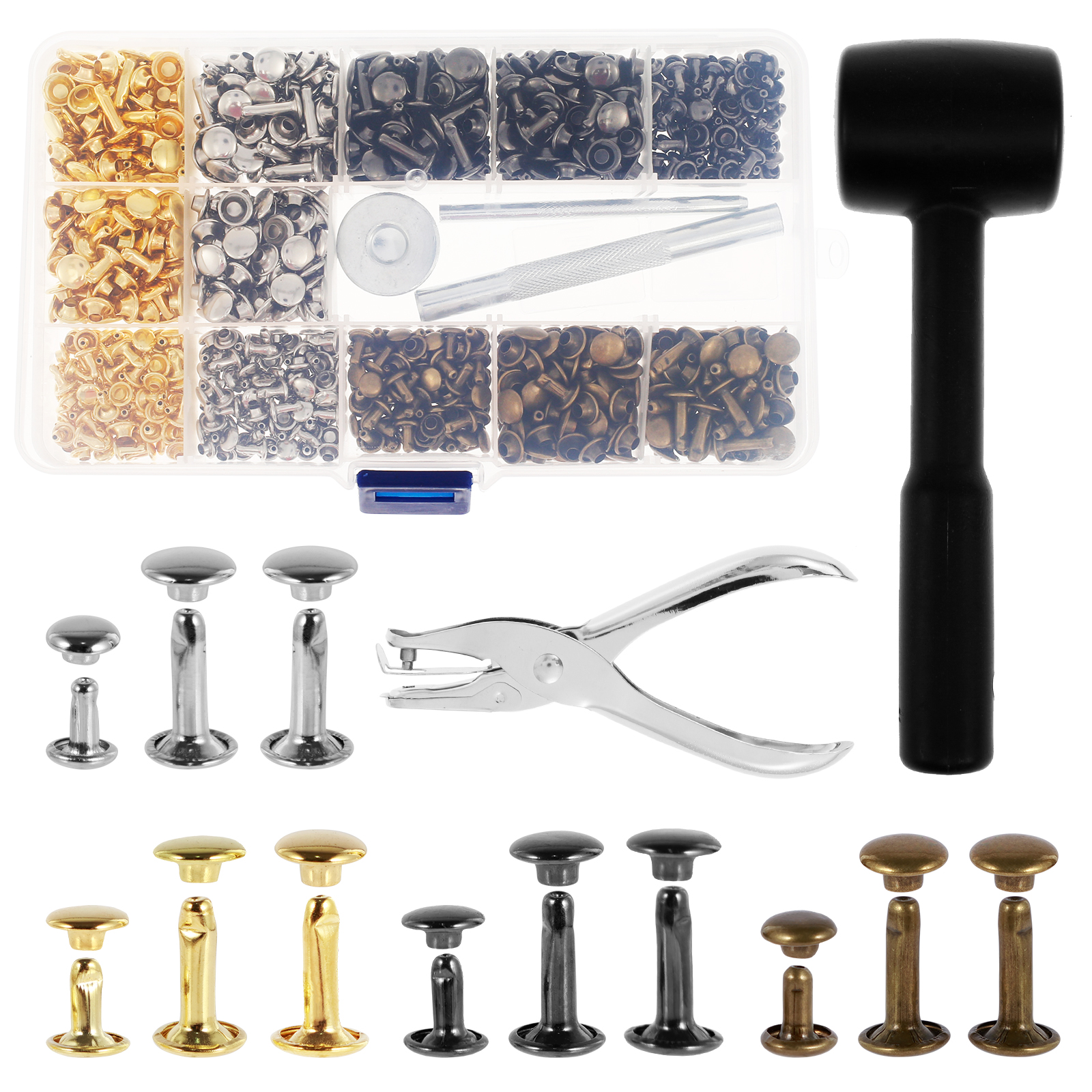 FUYGRCJ 480Pcs Leather Rivets Kit 4 Colors 3 Sizes Metal Double Cap ...