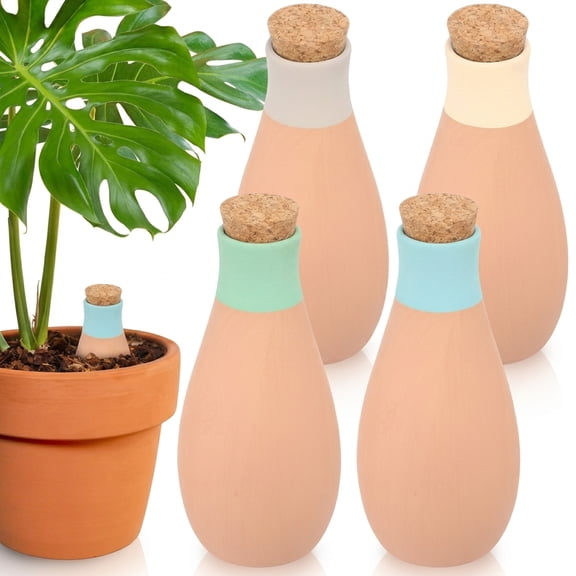 4 Pack Terracotta Watering Pots, 13.5oz Self Watering Globes, Slow Release Clay Plant Watering Spikes, Durable Planter Waterer Bulbs for Indoor and Outdoor Plants