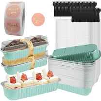 FUYGRCJ 50Pcs Mini Loaf Pans with Lids and Spoons 6.8oz Rectangle Aluminum Foil Baking Pans Reusable Mini Bread Containers Muffin Tins Heat-Resistant Narrow Cake Pans for Mini Brownie Cake Bread