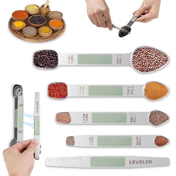 FUYGRCJ 4PCS Magnetic Measuring Spoons, Double-head Dual Size Measuring Spoons Set, 1/16tsp to 1tbsp 8 Size with Leveler, Stainless Steel Teaspoon Gadgets for Kitchen Baking and Cooking