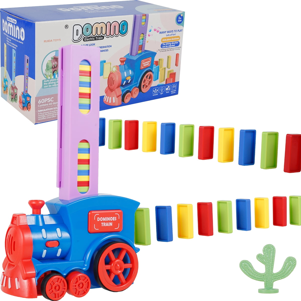 FUYGRCJ 60 Pcs Domino Train Set Fun Dominos Train Blocks Set with Light