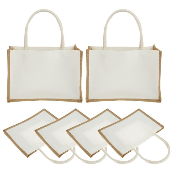 FUYGRCJ 6Pcs Burlap Tote Bag Eco-Friendly Burlap Bags Portable Burlap Beach Tote Bags Reusable Jute Tote Bag Large Capacity Burlap Beach Bags Burlap Hand Bags for Groceries Beach Day