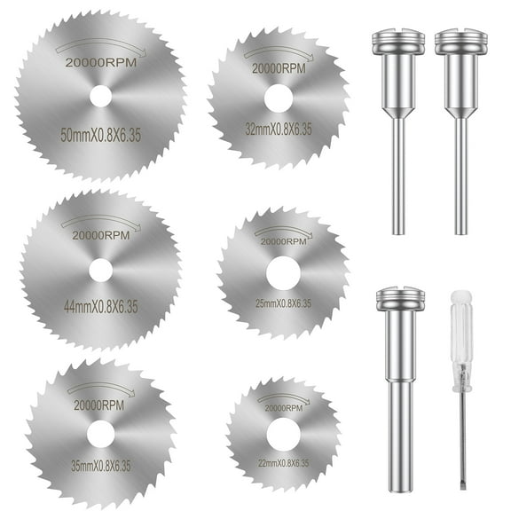 FUYGRCJ 6Pcs Mini Drill Saw Blade Set HSS Saw Disc Wheel Cutting Blade with Mandrel and Screwdriver Sharp Rotary Cutting Saw Blade Circular Saw Blade for Cutting Wood PVC Pipe Soft Metal