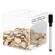FUYGRCJ Acrylic Piggy Bank، صندوق توفير أموال شفاف وشفاف، استراحة لفتح قبو النقود وتغيير صندوق جرة التوفير، صندوق تحطيم المال، صندوق جمع العملات النقدية، صندوق أموال لمدة 365 يومًا للبالغين والمراهقين