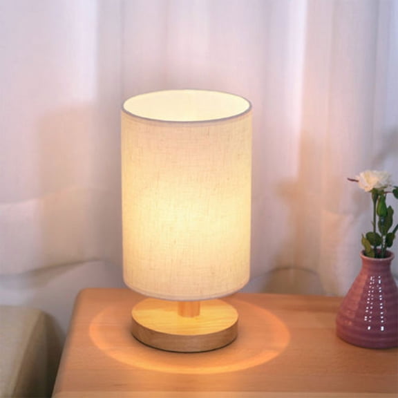 FUYGRCJ Bedside Table Lamp,Bedroom Solid Wood Lamps with Modern Fabric Shade Reading Nightstand Lamps for Living Room, Kids Room, College Dorm,Office