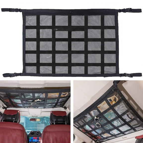 FUYGRCJ Car Ceiling Cargo Net, 90x65cm Strong Load-Bearing Mesh Car Roof Storage Organizer Large Capacity Space Saving Car Ceiling Net Storage Bag