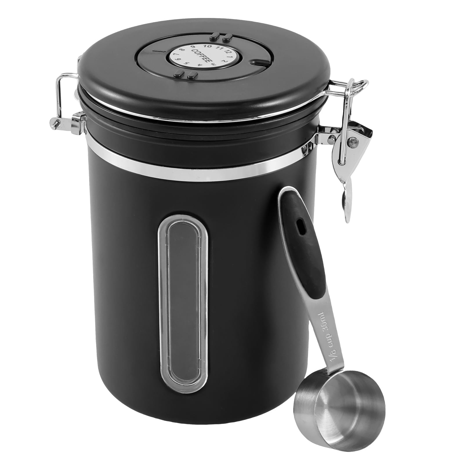 FUYGRCJ Coffee Canister,Tea CanisterAirtight Stainless Steel Kitchen Food Storage Container with Date Tracker and Scoop for Grounds Coffee,Beans,Flour,Cereal,Sugar,1.8L,Black