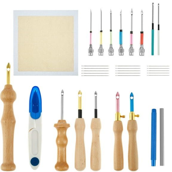 FUYGRCJ Embroidery Punch Needle Kits Adults Beginner,35PCS Punch Needle Embroidery Kits for Beginners,Adjustable Punch Needle Tool,Wooden Handle Embroidery Pen,Punch Needle Cloth for Embroidery Floss