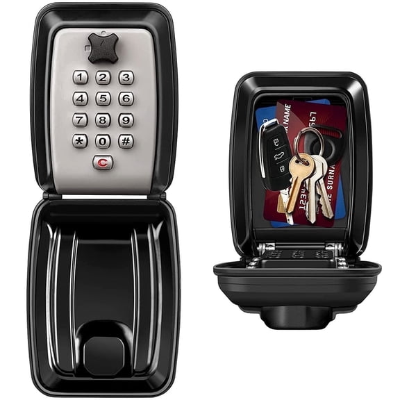 FUYGRCJ Key Lock Box Outside Wall Mount, Waterproof Combination Lockbox for House Keys, Heavy Duty Resettable Security Key Safe Box with Push Button