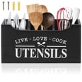 thumbnail image 1 of FUYGRCJ Kitchen Utensil Holder with Drainage Bottom, 3 Compartments Solid Real Wood Utensil Organizer for Kitchen Counter, Farmhouse Cooking Tools Storage for Home Countertop, 1 of 11