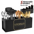thumbnail image 1 of FUYGRCJ Kitchen Utensils Holder with 4 Compartments, 15.7 x 6.1 x 5.1inch Extra Large Wooden Utensil Organizer for Kitchen Countertop, Rustic Countertop Organizer for Cooking Tools, 1 of 12